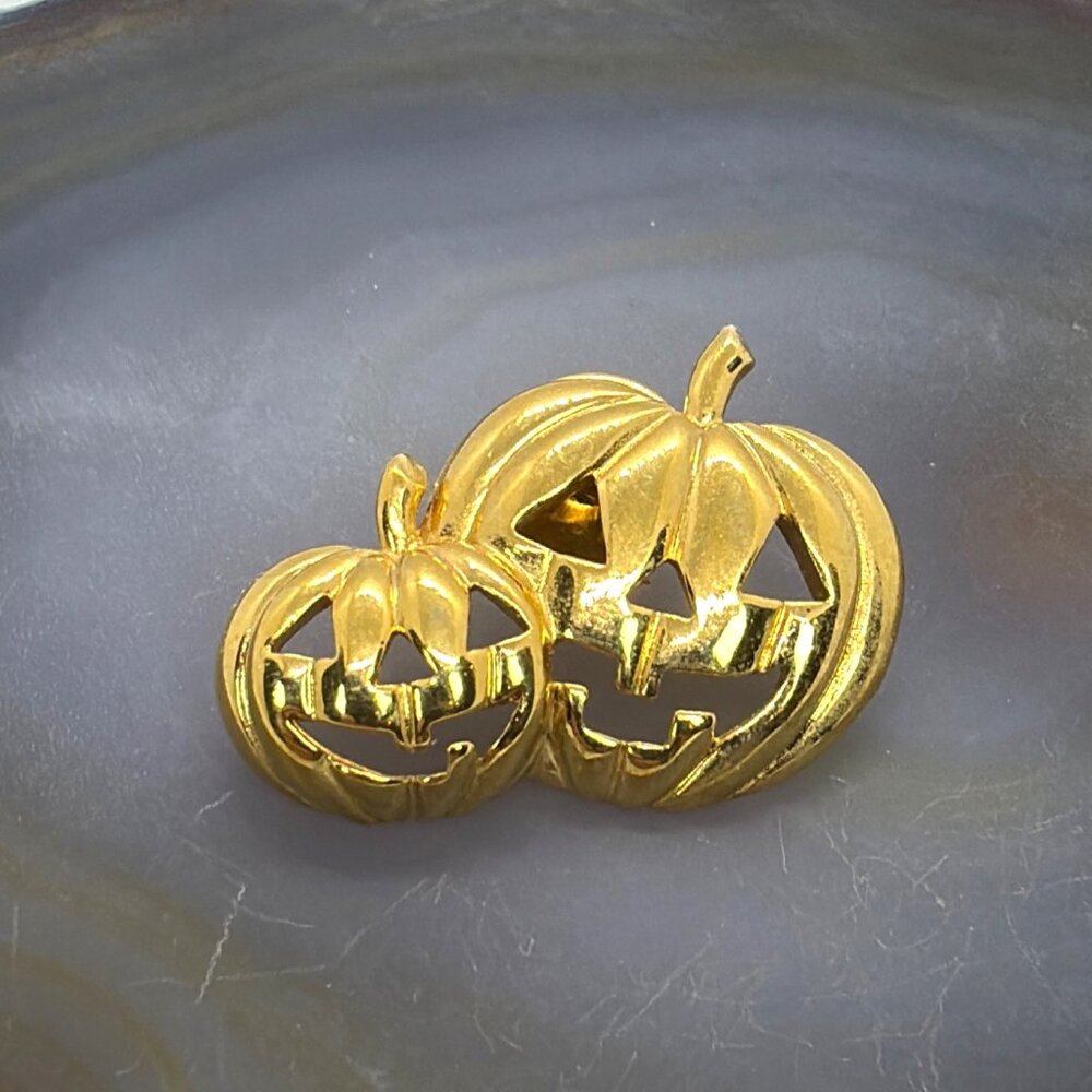 Vintage Avon Gold-Tone Double Pumpkin Halloween Pin Brooch Fall Harvest Autumn - Picture 4 of 9